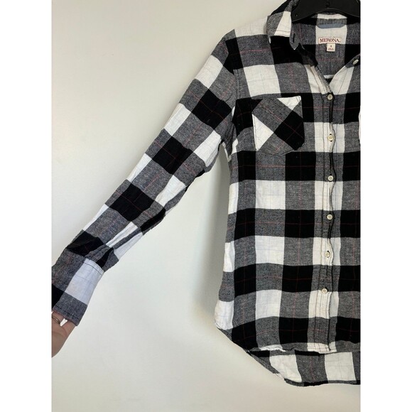 Merona Womens Plaid Button Down Black & White Flannel long sleeve size small - Picture 2 of 7